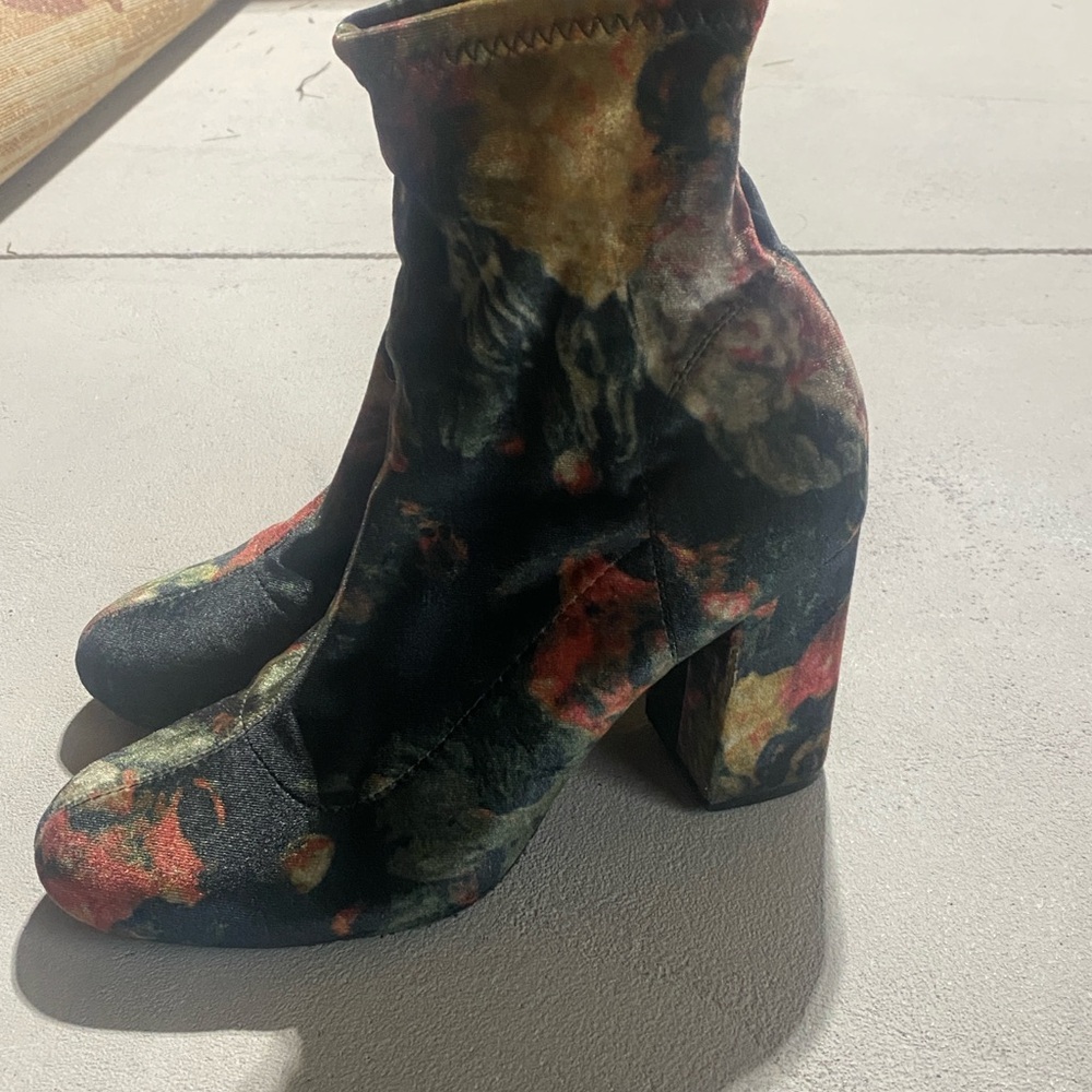 Floral Velvet Ankle Boots